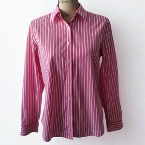 Ralph Lauren Pink And White Stripe Button Down Shirt Women's Size L